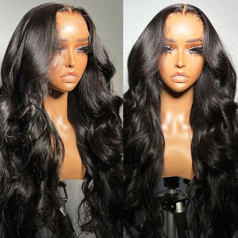 Pre-Cut 13x4 Upgrade Lace Front Natural Black Human Hair Wig Free Part Body Wave/Curly