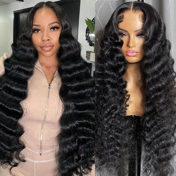 Loose Wave Transparent Lace Pre-cut Lace Frontal Wig Human Hair Wig Natural Black Color 4x4/6x5 Glueless &13x4 Lace Front