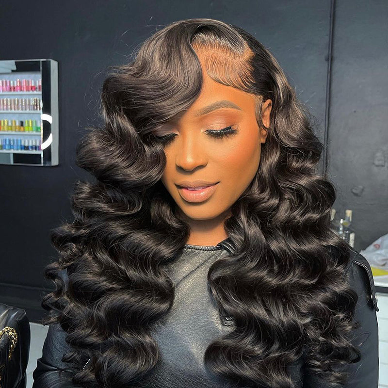 Loose Wave Transparent Lace Pre-cut Lace Frontal Wig Human Hair Wig Natural Black Color 4x4/6x5 Glueless &13x4 Lace Front