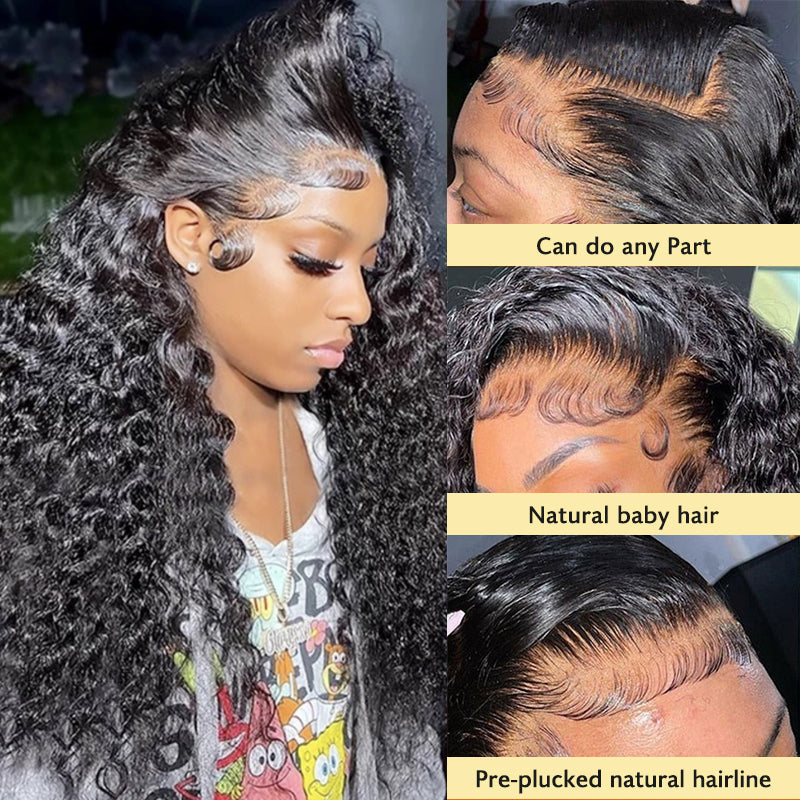 Jerry Curly 360 Full Lace Frontal Wig 180% Density Thick Human Hair Wig Free Part Natual Black Arabella Hair