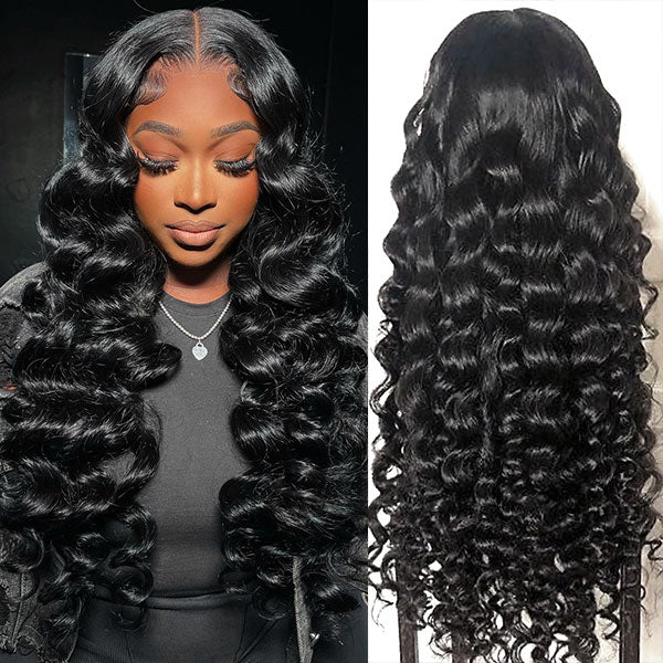 Loose Wave Transparent Lace Pre-cut Lace Frontal Wig Human Hair Wig Natural Black Color 4x4/6x5 Glueless &13x4 Lace Front